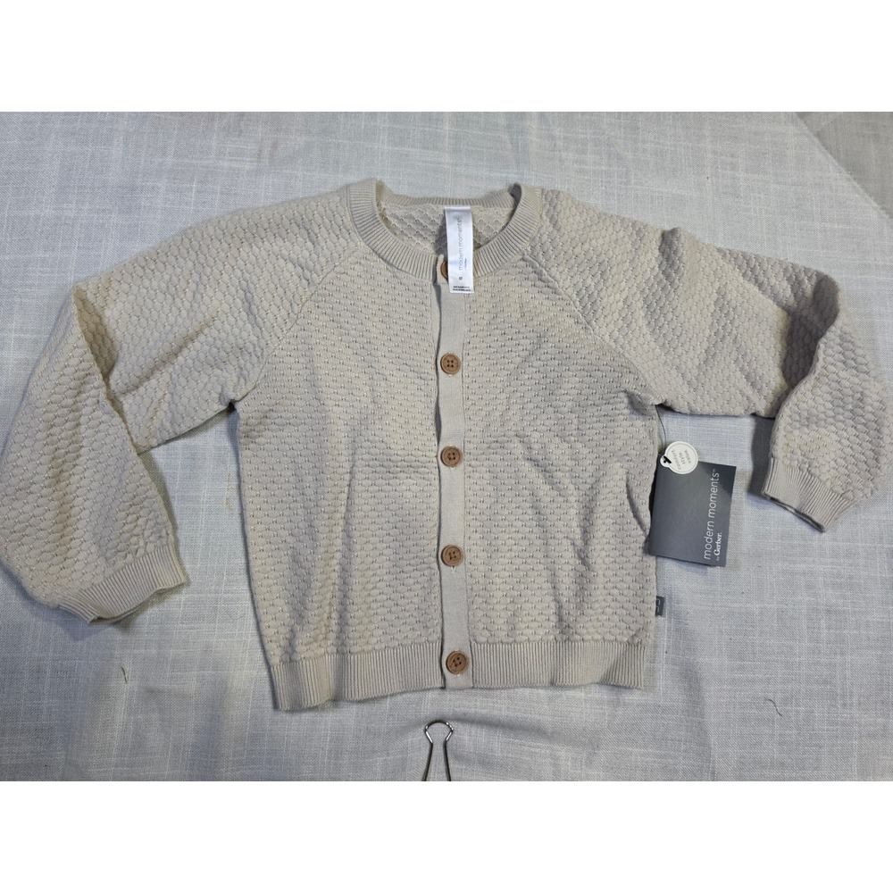 Modern Moments by Gerber Toddler Oatmeal Pointelle Knit Cardigan Sweater 5T